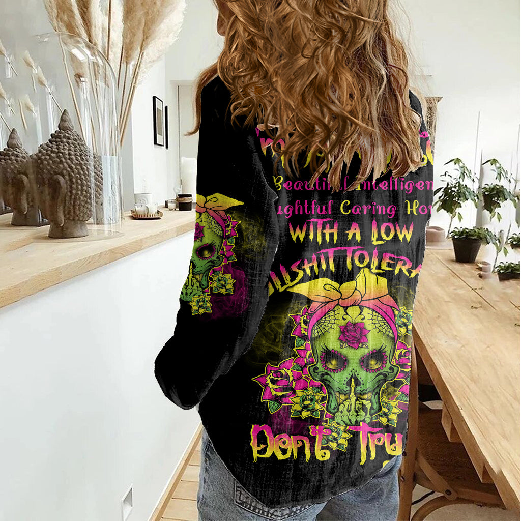 I'm A B With A Low Bullshit Tolerance Don't Try Me Women Casual Shirt - Wonder Print Shop