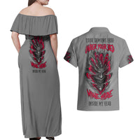 Your Demons Hide Under Your Bed Couples Matching Off Shoulder Maxi Dress and Hawaiian Shirt - Wonder Print Shop