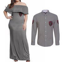 Your Demons Hide Under Your Bed Couples Matching Off Shoulder Maxi Dress and Long Sleeve Button Shirt - Wonder Print Shop