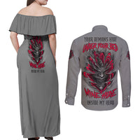 Your Demons Hide Under Your Bed Couples Matching Off Shoulder Maxi Dress and Long Sleeve Button Shirt - Wonder Print Shop