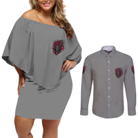 Your Demons Hide Under Your Bed Couples Matching Off Shoulder Short Dress and Long Sleeve Button Shirt - Wonder Print Shop