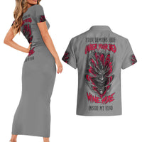 Your Demons Hide Under Your Bed Couples Matching Short Sleeve Bodycon Dress and Hawaiian Shirt - Wonder Print Shop