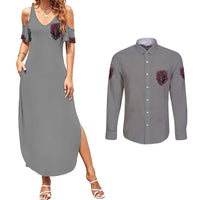 Your Demons Hide Under Your Bed Couples Matching Summer Maxi Dress and Long Sleeve Button Shirt - Wonder Print Shop