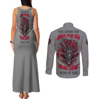 Your Demons Hide Under Your Bed Couples Matching Tank Maxi Dress and Long Sleeve Button Shirt - Wonder Print Shop