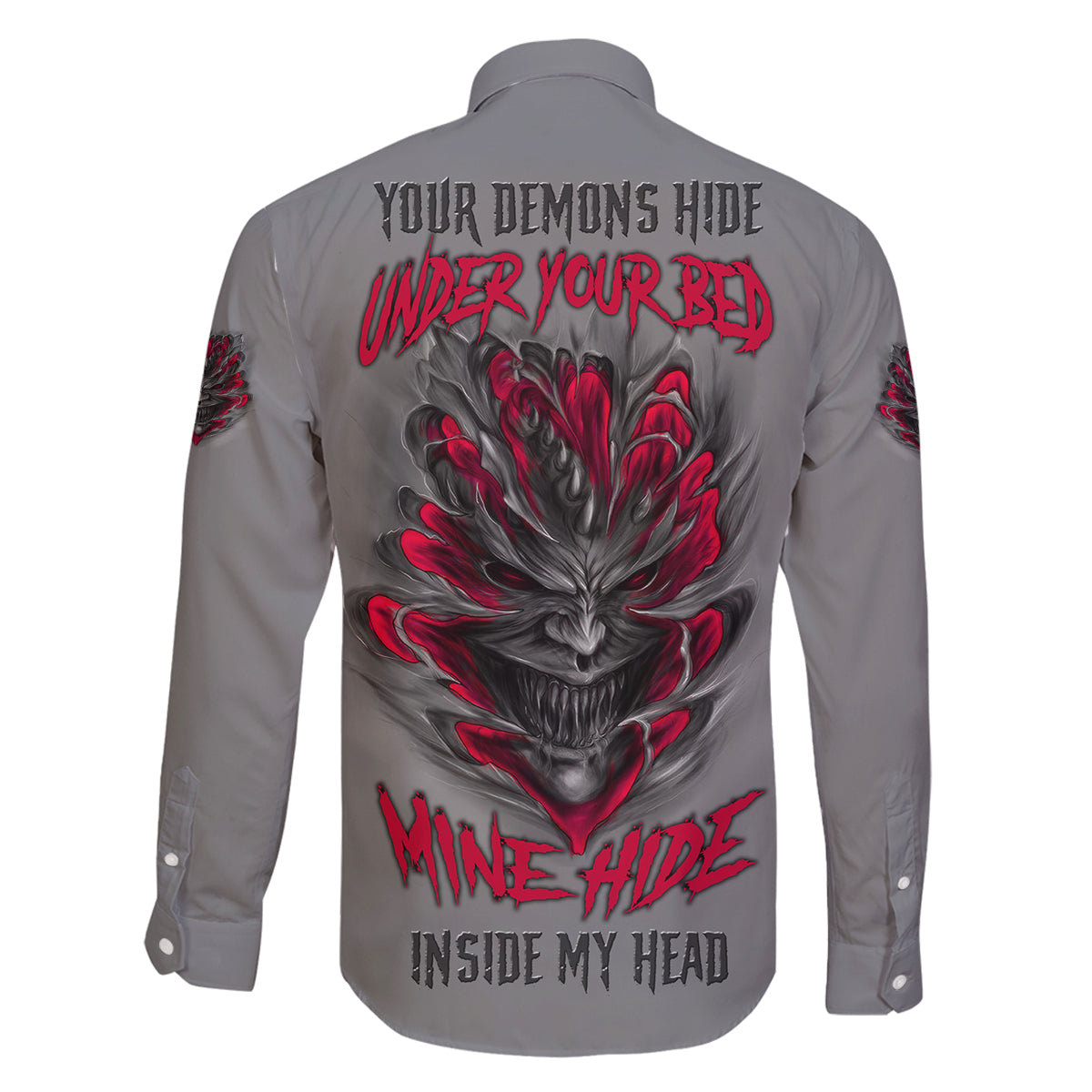 Your Demons Hide Under Your Bed Family Matching Long Sleeve Bodycon Dress and Hawaiian Shirt - Wonder Print Shop