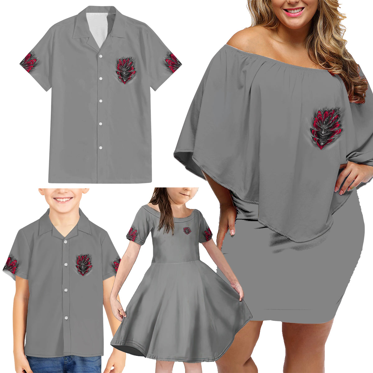 Your Demons Hide Under Your Bed Family Matching Off Shoulder Short Dress and Hawaiian Shirt - Wonder Print Shop