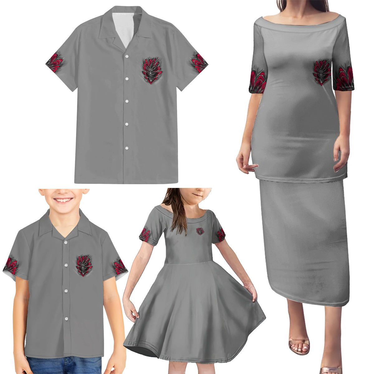 Your Demons Hide Under Your Bed Family Matching Puletasi Dress and Hawaiian Shirt - Wonder Print Shop