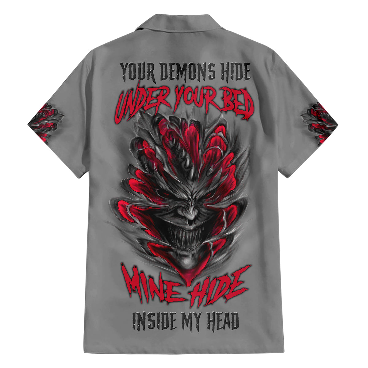 Your Demons Hide Under Your Bed Family Matching Short Sleeve Bodycon Dress and Hawaiian Shirt - Wonder Print Shop