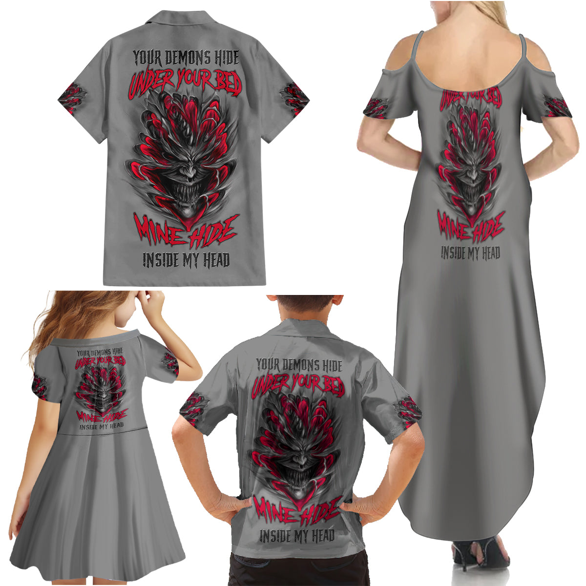 Your Demons Hide Under Your Bed Family Matching Summer Maxi Dress and Hawaiian Shirt - Wonder Print Shop