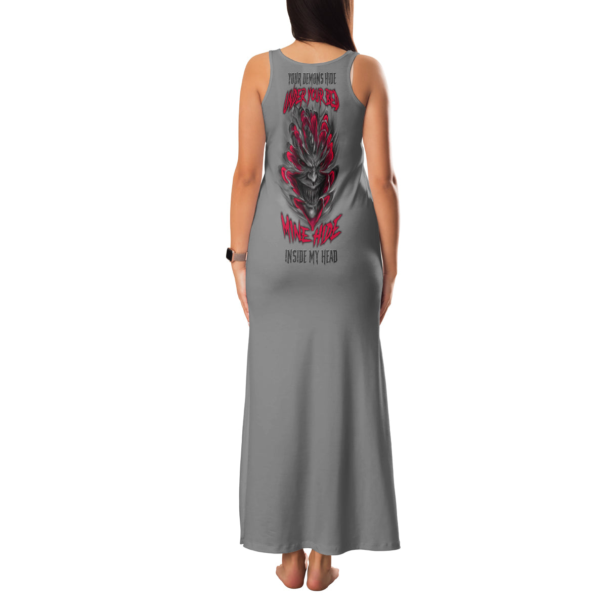 Your Demons Hide Under Your Bed Family Matching Tank Maxi Dress and Hawaiian Shirt - Wonder Print Shop