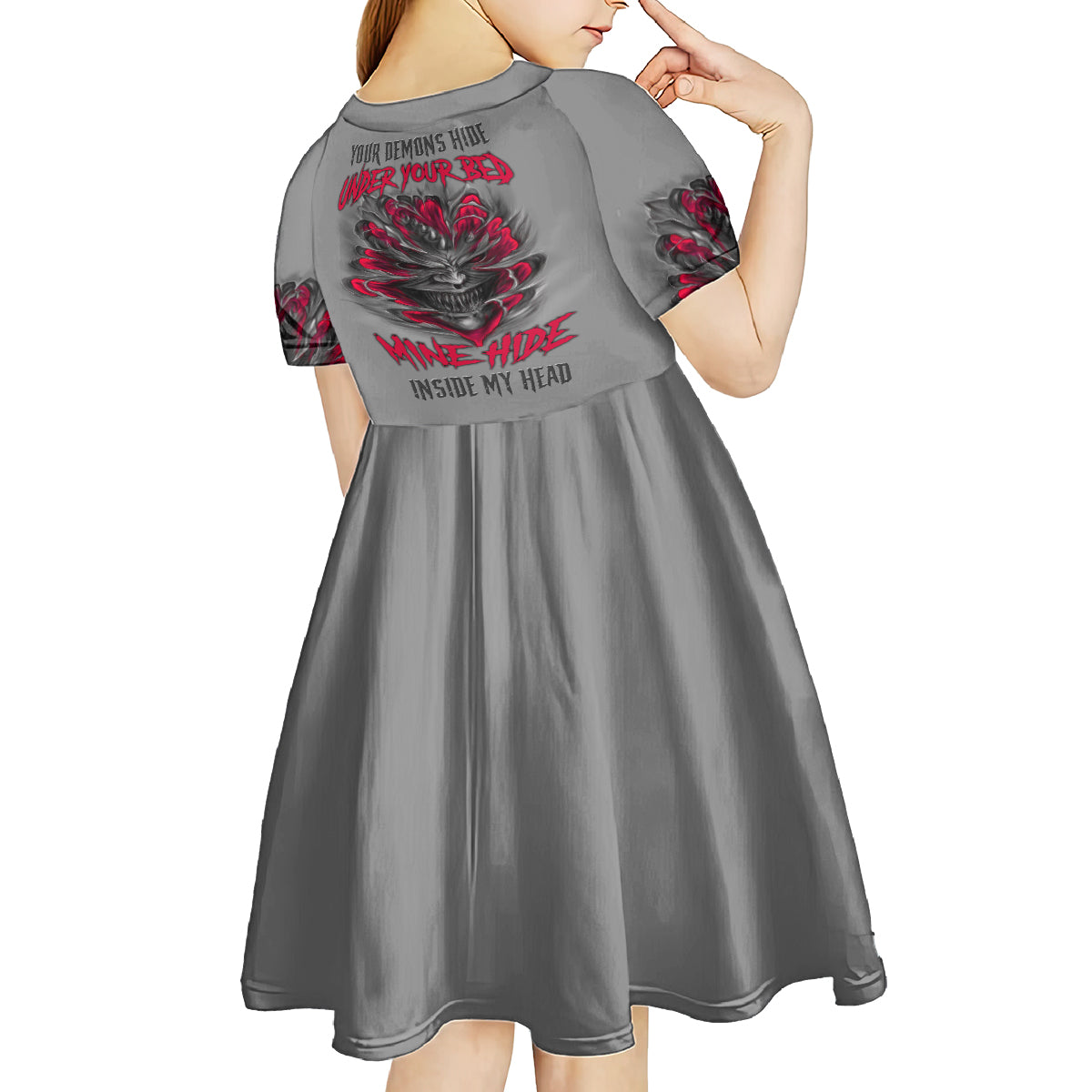 Your Demons Hide Under Your Bed Kid Short Sleeve Dress - Wonder Print Shop