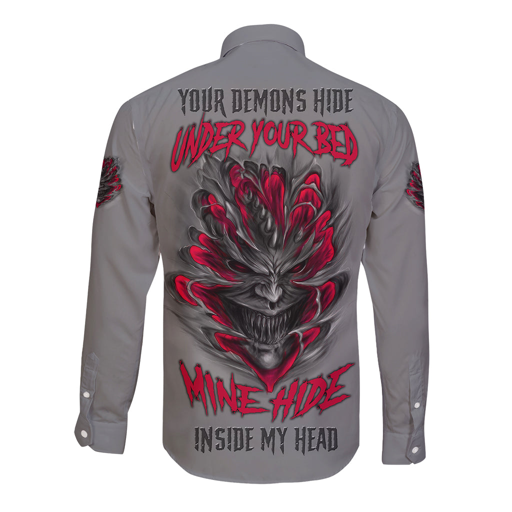 Your Demons Hide Under Your Bed Long Sleeve Button Shirt - Wonder Print Shop