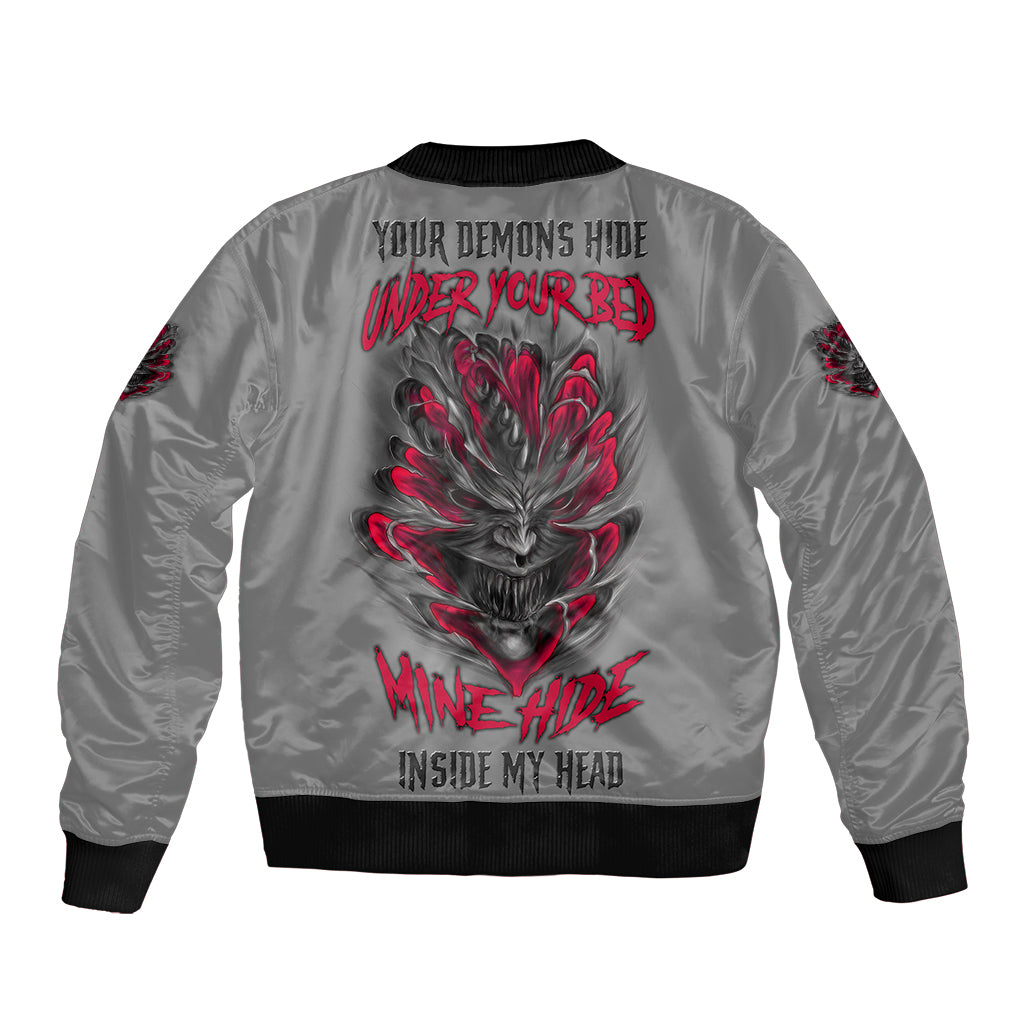 Your Demons Hide Under Your Bed Sleeve Zip Bomber Jacket - Wonder Print Shop