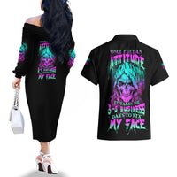 Once I Get An Attitude Reaper Couples Matching Off The Shoulder Long Sleeve Dress and Hawaiian Shirt - Wonder Print Shop