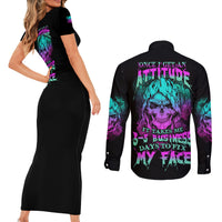 Once I Get An Attitude Reaper Couples Matching Short Sleeve Bodycon Dress and Long Sleeve Button Shirt - Wonder Print Shop