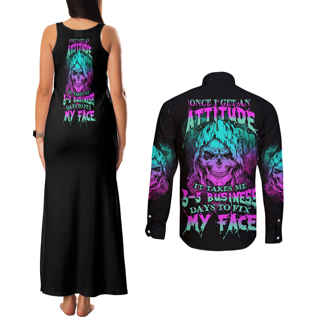 Once I Get An Attitude Reaper Couples Matching Tank Maxi Dress and Long Sleeve Button Shirt - Wonder Print Shop