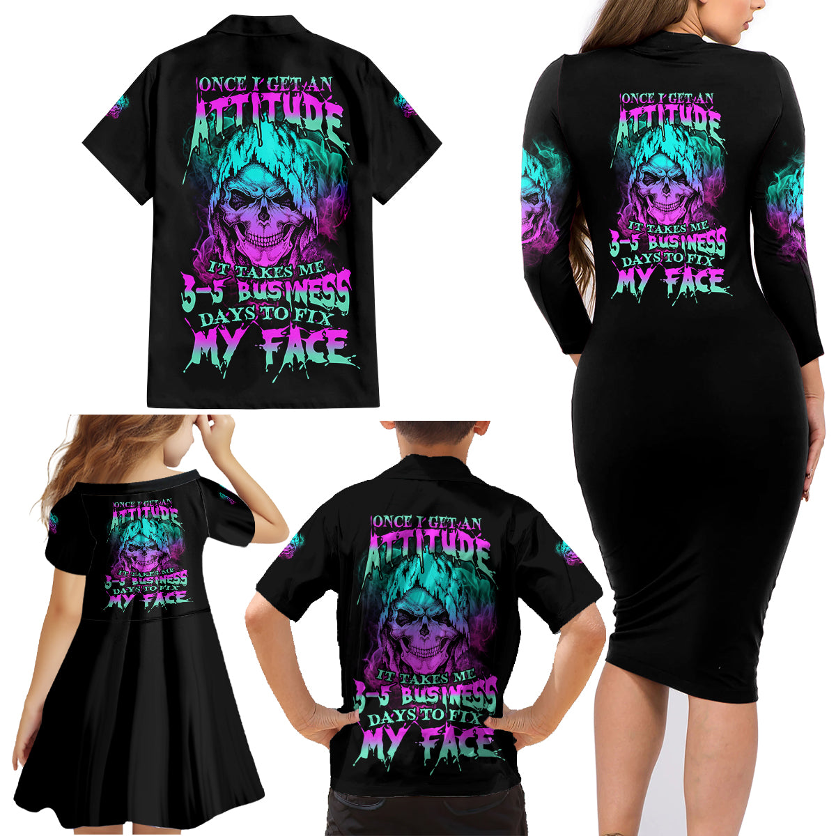Once I Get An Attitude Reaper Family Matching Long Sleeve Bodycon Dress and Hawaiian Shirt - Wonder Print Shop