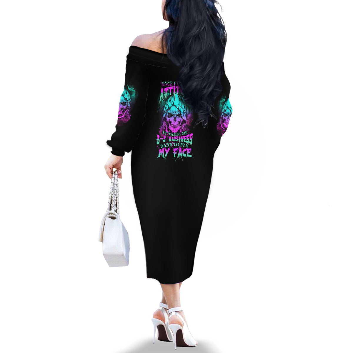Once I Get An Attitude Reaper Family Matching Off Shoulder Long Sleeve Dress and Hawaiian Shirt - Wonder Print Shop