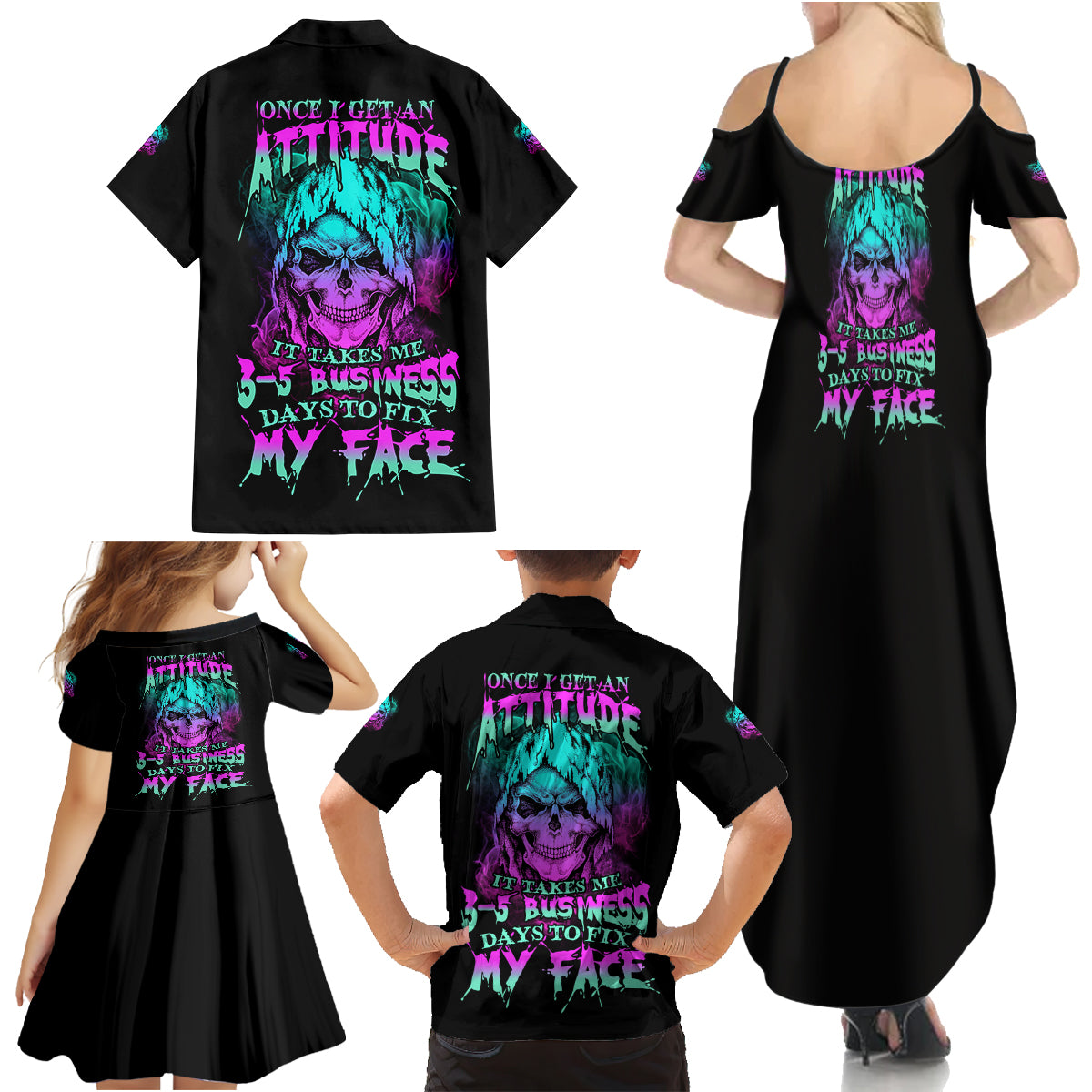 Once I Get An Attitude Reaper Family Matching Summer Maxi Dress and Hawaiian Shirt - Wonder Print Shop