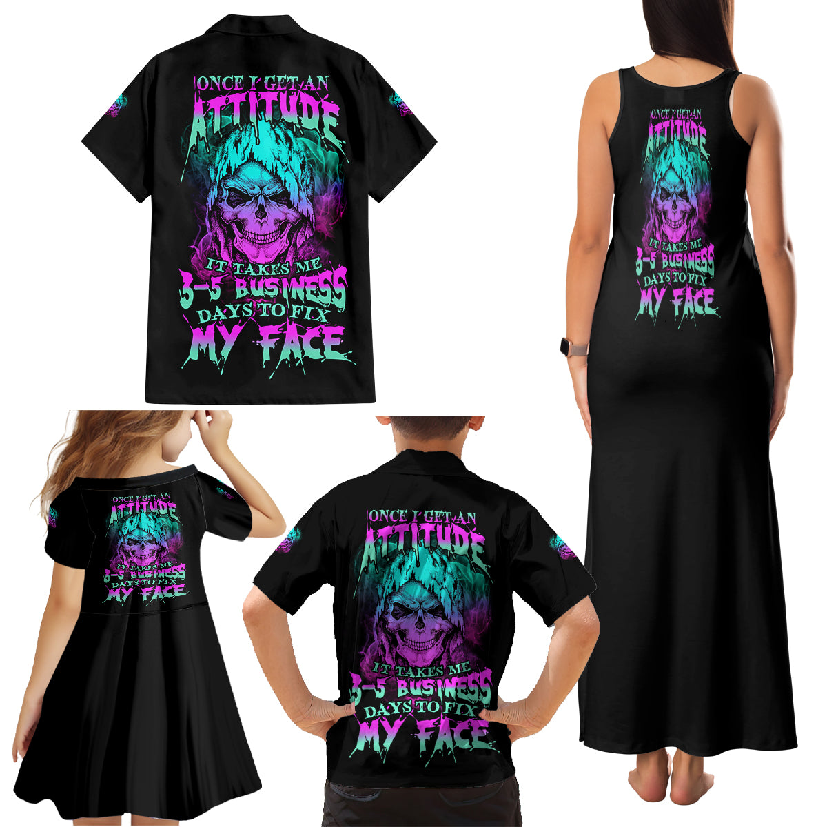 Once I Get An Attitude Reaper Family Matching Tank Maxi Dress and Hawaiian Shirt - Wonder Print Shop