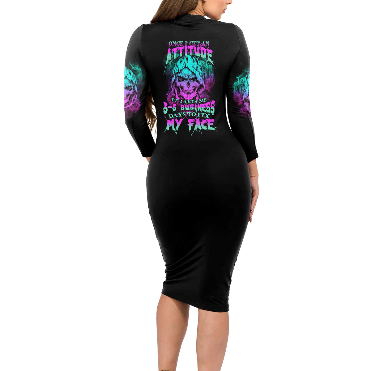 Once I Get An Attitude Reaper Long Sleeve Bodycon Dress - Wonder Print Shop