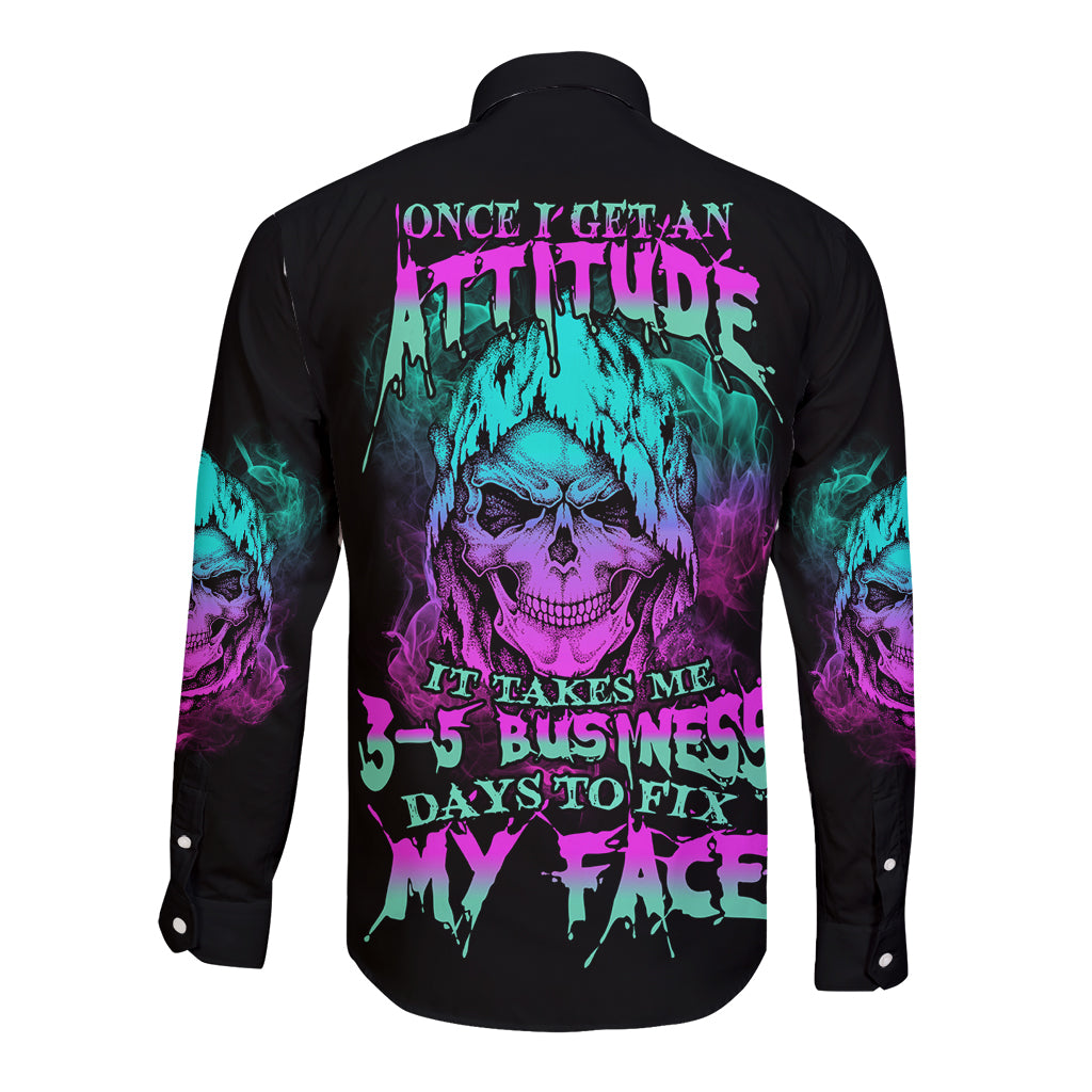 Once I Get An Attitude Reaper Long Sleeve Button Shirt - Wonder Print Shop