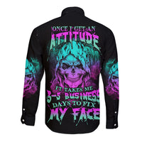 Once I Get An Attitude Reaper Long Sleeve Button Shirt - Wonder Print Shop