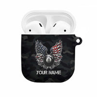 Custom American Flag Billiards AirPods Case with 8-Ball Wings and Camo Background - Wonder Print Shop