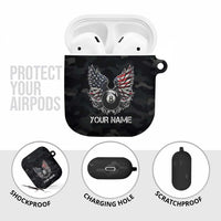 Custom American Flag Billiards AirPods Case with 8-Ball Wings and Camo Background - Wonder Print Shop
