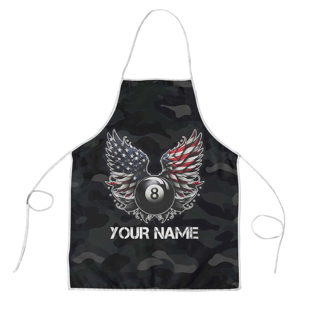 Custom American Flag Billiards Apron with 8-Ball Wings and Camo Background - Wonder Print Shop