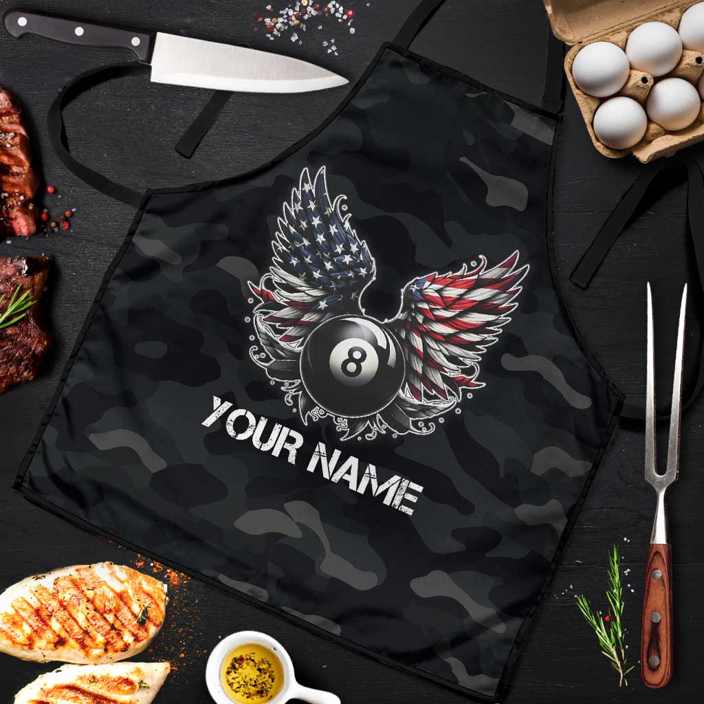 Custom American Flag Billiards Apron with 8-Ball Wings and Camo Background - Wonder Print Shop