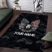 Custom American Flag Billiards Area Rug with 8-Ball Wings and Camo Background - Wonder Print Shop