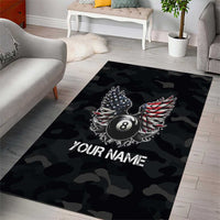 Custom American Flag Billiards Area Rug with 8-Ball Wings and Camo Background - Wonder Print Shop
