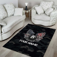 Custom American Flag Billiards Area Rug with 8-Ball Wings and Camo Background - Wonder Print Shop