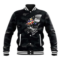 Custom American Flag Billiards Baseball Jacket with 8-Ball Wings and Camo Background - Wonder Print Shop
