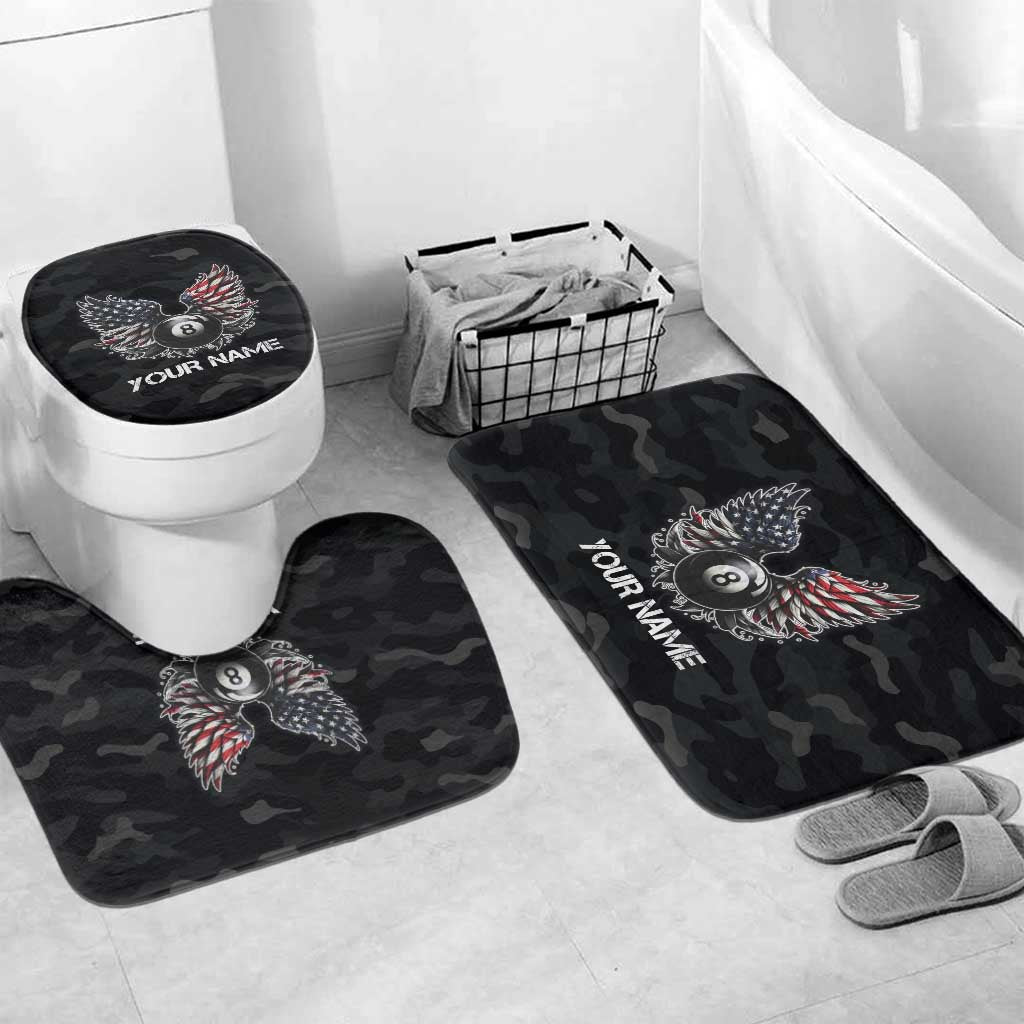 Custom American Flag Billiards Bathroom Set with 8-Ball Wings and Camo Background - Wonder Print Shop