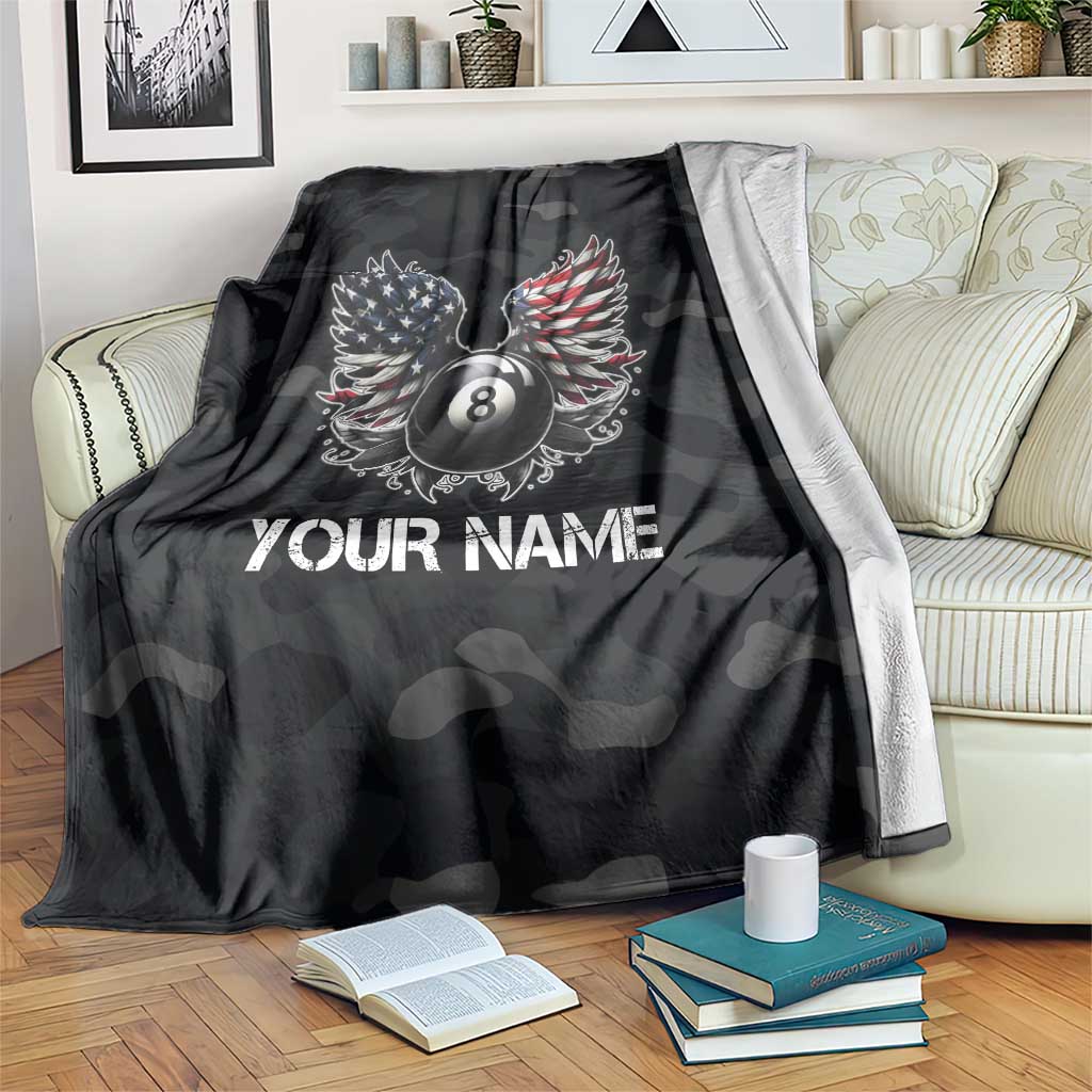 Custom American Flag Billiards Blanket with 8-Ball Wings and Camo Background - Wonder Print Shop