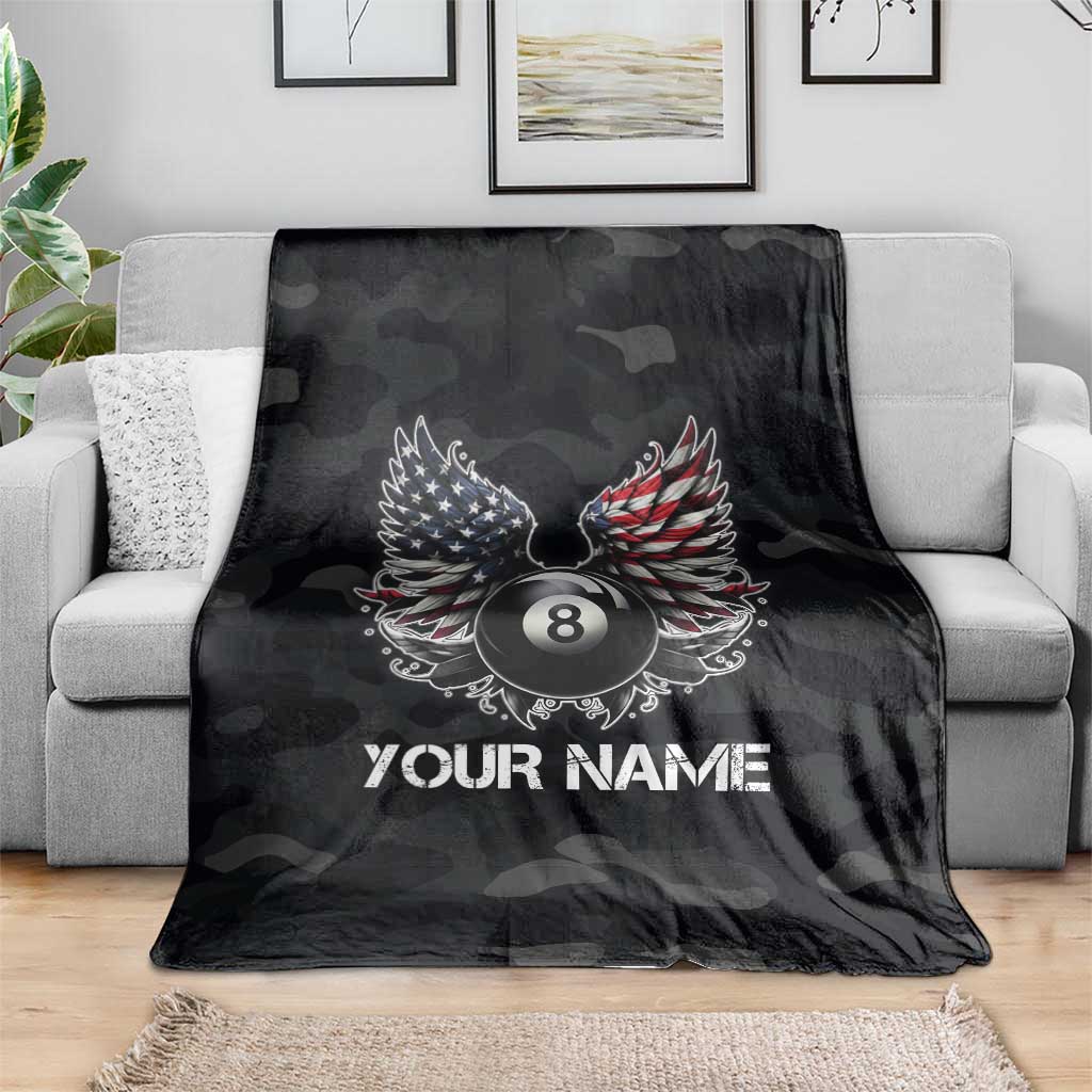 Custom American Flag Billiards Blanket with 8-Ball Wings and Camo Background - Wonder Print Shop