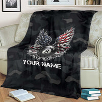 Custom American Flag Billiards Blanket with 8-Ball Wings and Camo Background - Wonder Print Shop