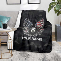 Custom American Flag Billiards Blanket with 8-Ball Wings and Camo Background - Wonder Print Shop