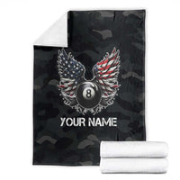 Custom American Flag Billiards Blanket with 8-Ball Wings and Camo Background - Wonder Print Shop