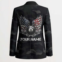 Custom American Flag Billiards Blazer with 8-Ball Wings and Camo Background - Wonder Print Shop