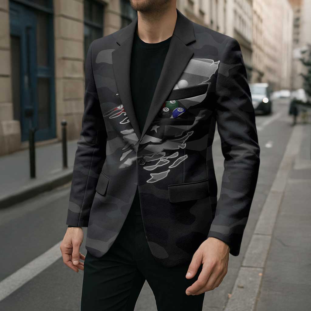 Custom American Flag Billiards Blazer with 8-Ball Wings and Camo Background - Wonder Print Shop