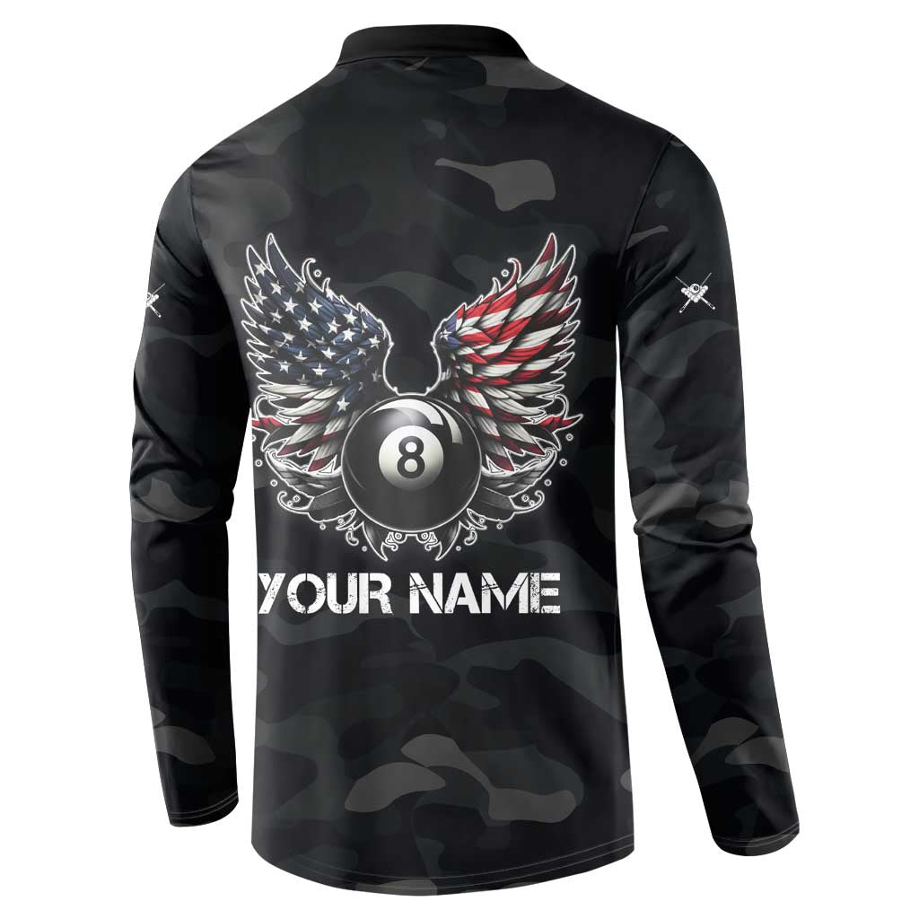 Custom American Flag Billiards Button Sweatshirt with 8-Ball Wings and Camo Background - Wonder Print Shop