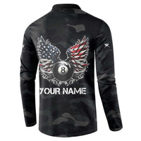 Custom American Flag Billiards Button Sweatshirt with 8-Ball Wings and Camo Background - Wonder Print Shop