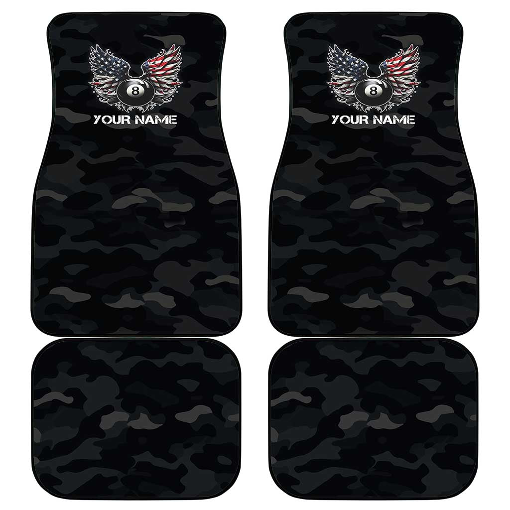Custom American Flag Billiards Car Mats with 8-Ball Wings and Camo Background - Wonder Print Shop