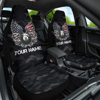 Custom American Flag Billiards Car Seat Cover with 8-Ball Wings and Camo Background - Wonder Print Shop