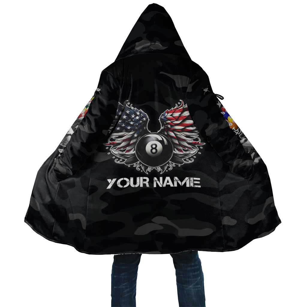 Custom American Flag Billiards Cloak with 8-Ball Wings and Camo Background - Wonder Print Shop
