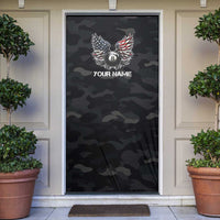 Custom American Flag Billiards Door Cover with 8-Ball Wings and Camo Background - Wonder Print Shop