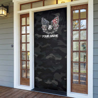 Custom American Flag Billiards Door Cover with 8-Ball Wings and Camo Background - Wonder Print Shop